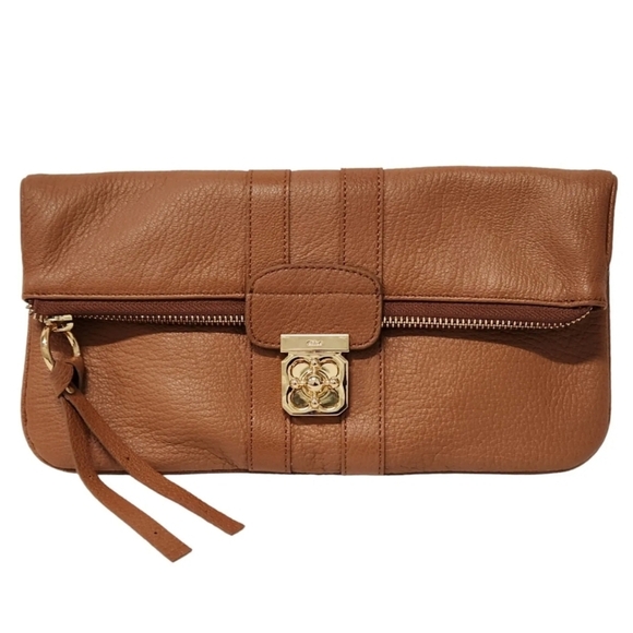 Chloe Handbags - AUTHENTIC CHLOE Brown Leather Clutch Bag